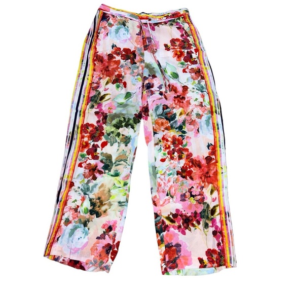 Bandolera Floral Margret Wide Leg Cotton Blend Chic Summer Flowy Palazzo Pants - Picture 2 of 9